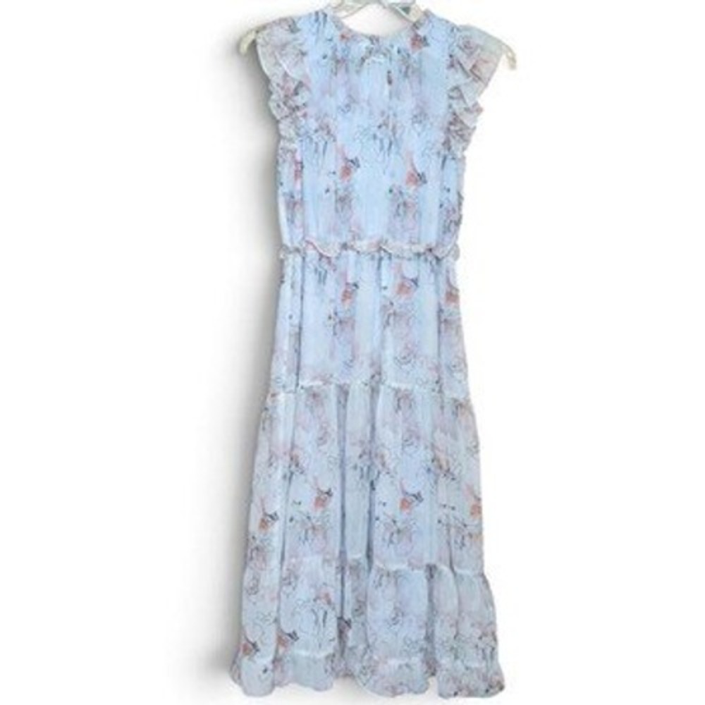 Wila Story Floral Tiered Maxi Dress Women M Blue Ruffle Cottagecore USA